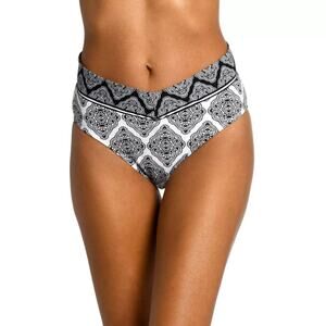 La Blanca Oasis Tile V-Front High-Waist Bikini Bottom Geometric White Black 8